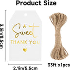 A Sweet Thank You Tags, joycraft 50Pcs Gold Thank You Gift Tags with String, 3x2 in White Kraft Paper Gift Tags, Sweet Thank You Tags for Wedding, Baby Shower, Birthday, Anniversary, Gift Wrap