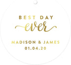 Andaz Press Personalized Round Circle Wedding Gift Tags, Metallic Gold Ink, Best Day Ever, 24-Pack, Custom Made Any Name