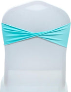 MDS Pack of 125 Spandex Chair Sashes Bows Elastic Stretch Dining Chair Bands Ties Without Slider Buckle Universal fits for Wedding Baby Shower Birthday Party Banquet Event Decoration - Aqua Blue