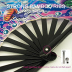 13" Large Rave Fan Bamboo, Folding Clack Hand Fans Foldable for Men Women, Boots on the Ground Poping Fan for EDM Festival Line Dance Decoration, (Jellyfish, Large 13")