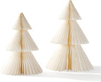 LampLust White Honeycomb Paper Trees, 2 Pack, 10 & 12 Inch, Winter Ornaments, Winter Decorations for Home and Mantel Decor, Winter Wonderland Decorations