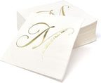 Gift Boutique 100 Gold Monogram Cocktail Napkins Letter M Disposable Paper Pack Elegant Metallic Golden Foil Hand Napkin for Powder Room Wedding Holiday Birthday Party Baby Shower Decorative Towels
