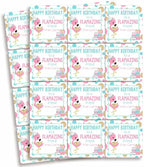 Custom & Personalized FLAMAZING Flamingo Happy Birthday Gift Tag Sticker Labels, 24 2.5" Square Stickers by Amanda Creation