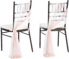Ling's moment Wedding Chair Sashes Cover Aisle Decorations Draping Fabric Wrinkle-Free with Tie 16 Pcs Blush Pink & White for Party Ceremony Reception Floral Arrangement Banquet Outdoor Decor