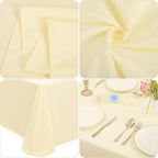 12 Packs 90 x 132 Inch Tablecloth, Beige Polyester Table Cloth for 6ft Rectangle Tables, Washable Fabric TableCover for Wedding Banquets Parties Buffet Dining Table