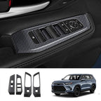 4pcs Carbon Fiber Style Front Rear Doors Window Glass Lift Switch Panel Cover Decorative Sticker Protection Car Interior Accessories for 2024-2025 Toyota Grand Highlander KT18