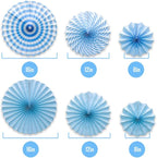 Hanging Paper Fans Party Set, Round Pattern Paper Garlands Decoration for Birthday Baby Boy Shower Graduation Bachelorette, Set of 6 (Blue)