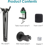 YOUSHARES MV7 Wall Mount Boom Arm Stand with Mic Windscreen and Table Mount Clamp, Mic Stand Arm with Pop Filter Compatible with Shure MV7 and Shure MV7X Microphone