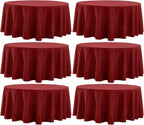 Round Tablecloth 120 Inch Tablecloth 6 Pack Red Table Cloths Washable Decorative Linen Polyester TableClothes Cover for Dining Table Banquets Buffet Parties and Wedding
