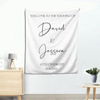 Welcome to Our Wedding Backdrop, Custom Tapestry with Names and Date, Rustic Sign, Personalized Calligraphy Banner for Ceremony, Arch, Reception Let's Celebrate Decor
