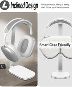 VICHYIE Headphone Stand for AirPods Max, Headset Holder with Aluminum Supporting Rod, Heavy Base Desk Stand Headphones Support Accessory for All Headphones - Silver White