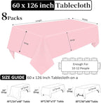 8 Pack Pink Tablecloth 60 x 126 Inch Rectangular Tablecloths for 8 Foot Rectangle Tables, Wrinkle Resistant Pink Table Cloth Washable Polyester Fabric Table Covers for Buffet Wedding Party Banquet