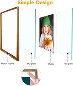 Gold Floating Frame, 10"x12", Vertical, For Picture 8.5x11, 8x10, 7x9, Tabletop Shelf Photo Frame, Classy For Summer Holiday, Birthday or Wedding, Home or Office Décor