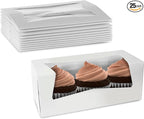 MT Products White Cupcake Boxes 9" x 4" x 3.5" - Auto Pop-Up Bakery Boxes with Window (Pack of 25) - Made in the USA