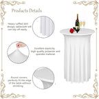 Albassa 2 Pack Cocktail Table Covers 32"x 43" Spandex Stretch Round Cocktail Tablecloths with Wavy Drapes Fitted High Top Bar Table Skirt for Wedding Party Banquet (White, 2 PCS)