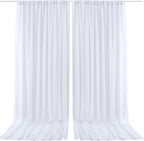 PARTISKY 10x10ft White Chiffon Sheer Backdrop Curtains (2 Panels 5x10ft Each) -Wrinkle-Free Drapes for Wedding, Birthday Party & Photography Stage Decor