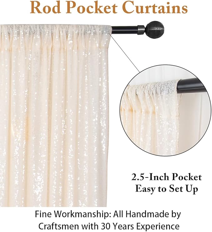 ShinyBeauty Sequin Fabric Backdrop 4FTx7FT - Ivory Sequin Drapes Sparkle Glitter Shimmer Background for Photoshoot & Birthday Party