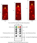 Flameless LED Candles with Timer 9 Pc Flickering Flameless Candles for Romantic Ambiance and Home Decoration Stable Acrylic Shell,with Embedded Star String，Battery Operated Candles（Red）