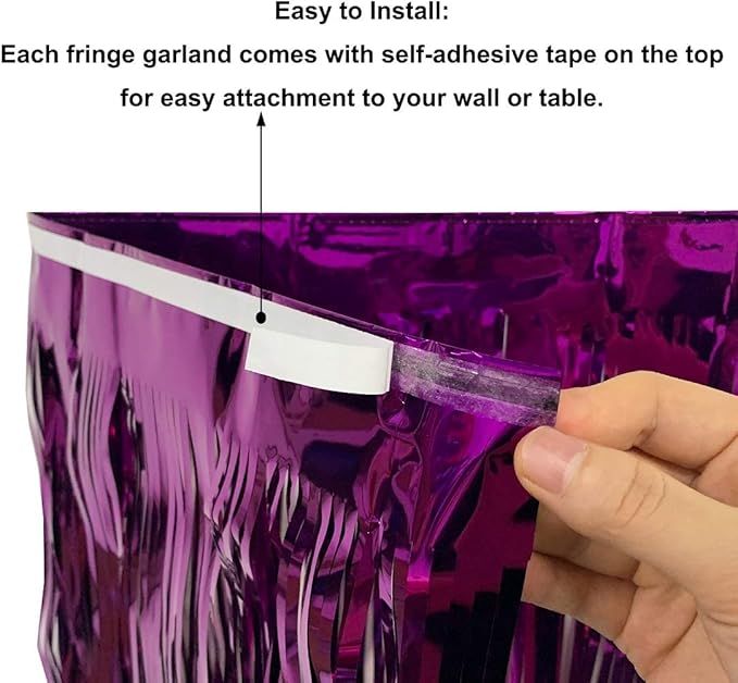 Thick 10 Feet by 15 Inch Purple Foil Fringe Garland - Pack of 3 | Shiny Metallic Tinsel Banner for Parade Floats, Bridal Shower, Wedding, Birthday, Christmas | Wall Hanging Drapes (3)