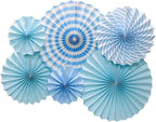 Hanging Paper Fans Party Set, Round Pattern Paper Garlands Decoration for Birthday Baby Boy Shower Graduation Bachelorette, Set of 6 (Blue)
