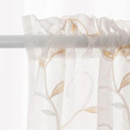 VISIONTEX Sheer Voile Curtains, Decorative Beige Leaves Embroidery Faux Linen Rod Pocket Window Drapes for Home Kitchen, Living Room and Bedroom 54 x 54 Inch, Set of 2 Curtain Panels