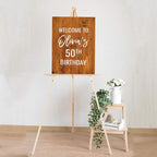Andaz Press Personalized Extra Large Birthday Easel Board Party Sign, 12x18-inch, Rustic Barn Wood, Welcome to Olivia's 50th Birthday, 1-Pack, Custom Name Age
