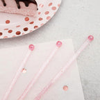 50-PCS Pink Glitter Plastic Swizzle Sticks, Crystal Cake Pops, Cocktail Coffee Drink Stirrers, Lolipop Stick, for Valentines Day Christmas Party, 7.24 Inch