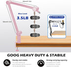 BOMGE Boom Arm Mic Stand - Adjustable Heavy Duty Suspension Boom Scissor Arm Stand with Cable Management Channels, Desk Clamp for Podcasts, Streaming, Gaming, Home Office, Recording (Pink)