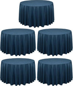 LTC LINENS 5 Pack 108 Inch Round Tablecloths Navy Blue - Great for 48 Inch Round Table Floor Length - Wrinkle Resistant Polyester Fabric Cloth for Wedding