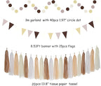 Boho Baby-Shower White-Brown Champagne Fall Party-Decorations - 33pcs Banner,Streamers Tassel Garland,Tissue Pom Poms Honeycomb,Paper Lantern Fan,Autumn,Bridal,Christmas,Birthday,Wedding Decor Hugtmr