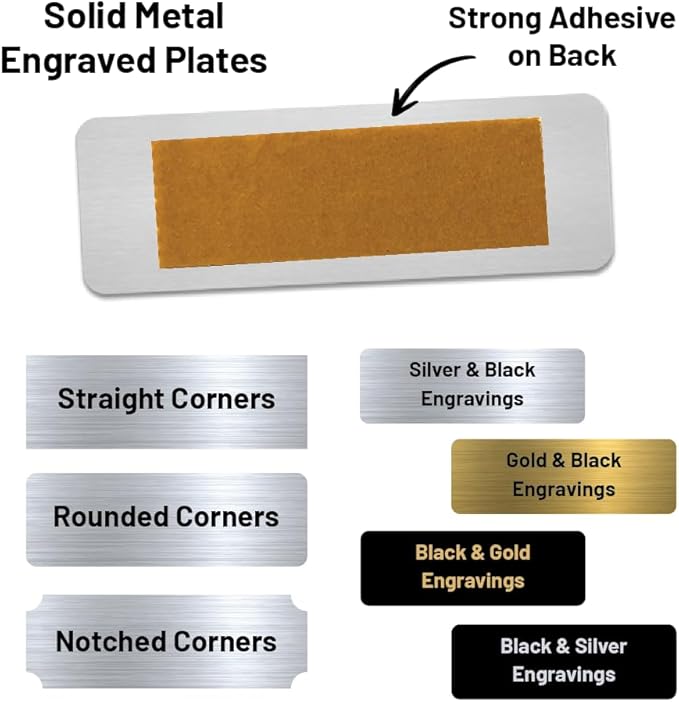 GEM AWARDS Custom Engraved Name Plates with Adhesive, Made in USA, Personalized Pet Urn Memorial Plaque, Art Tag, Flag Case (Black Plate/Gold Text, 2x4 Inch)