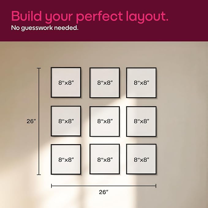 Mixtiles Official - Custom Photo Tiles - Personalized Printed Photos - Magnetic Wall Frames - Adhesive Sticker, No Nails - Various Sizes and Frames - 8x8-9Tile - Black Frame