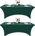 2-Pack 4ft Spandex Table Covers for Rectangular Folding Tables - Wrinkle Resistant Stretch Tight Table Cloths - Ultimate Fitted Table Protector for Parties, Banquet, and Wedding