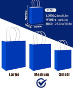 qiqee 50-Packs Diamond Blue Paper Gift Bags with Handles Bulk 11"x8.3"x4.3" Medium Size Paper Bags Multiple Uses