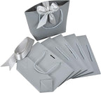 HUAPRINT Gift Bags with Handles,7.48×3.54×7.9 inches,Party Favor Bags with Bow Ribbon,12Pcs Grey Paper Bags for Birthday Wedding Bridesmaid Present Celebration Holiday
