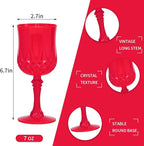 JLYLOL Plastic Vintage Wine Glasses 7OZ Plastic Goblets Vintage Drinking Glasses 12PCS Retro Wedding Glassware Water Goblets Reusable Drinking Cups for Party,Reception,Celebration,Bar,Whiskey(Red)
