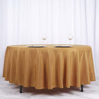 Efavormart Round Tablecloth, 108 Inch Stain & Wrinkle Resistant Washable Table Cloth, Decorative Polyester Fabric Table Cover for Banquet, Wedding, Dining- Gold