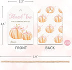 50pcs Little Pumpkin Thank You Tags, Pink Bow Fall Theme Favor Tags for Girl Coquette Baby Shower and Birthday Party Gift Wrapping Decoration (Pink Bow)
