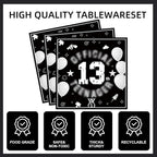 123pcs 13th Party Decorations,13th Silver Black Birthday Banner,Flags,Paper,cups,Straws,Forks,Cake Toppers,Dessert plates,Tablecloths and dinner plates,Officially a Teenager 13th Birthday Supplies