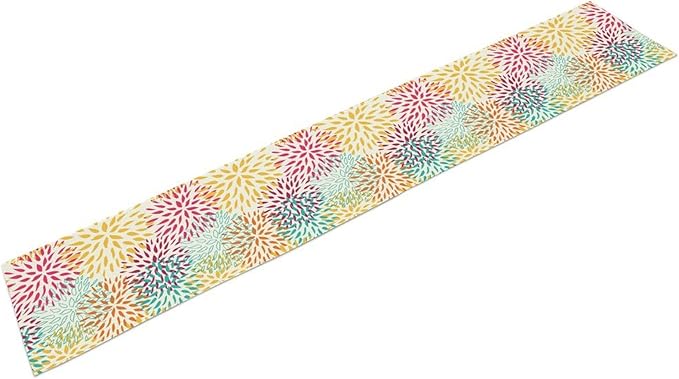 Abstract Flowers Table Runner, Chrysanthemum Dahlia Vintage Modern Colorful Spring Summer Elegant Table Runner for Party Kitchen Dining Living Room Laundry Room Decor, 13x90 Inch