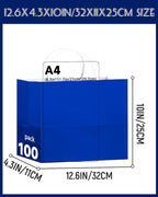 qiqee 100PCS Large Gift Bag with Handles Bulk 13"x4.5"x10" Gift Bags Diamond Blue Multiple Uses (32x11x25cm,Wide Large)