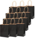 qiqee 25 Pcs Black Mini Paper Gift Bags 6"x4.5"x2.5" with Handles Small Brown Kraft Party Favor Treat Bags Multiple Uses (Mini size)