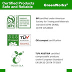GreenWorks 6" Compostable CPLA Cutlery Kits, BPI Certified 200 Sets (Fork, Spoon,Knife,Napkin 4 in 1) Individually Wrapped With Compostable Bags，Alternative to Plastic Disposable Utensils