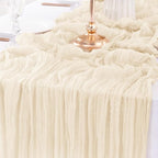 12Pcs Beige Cheesecloth Table Runner 120 Inch10FT Beige Rustic Boho Cheesecloth Table Runnerfor Wedding Party Baby Shower Birthday Home Decor Holiday Decorations