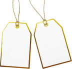 100Pcs Gold Gift Tags with String Attached Foil Gold Frame Large White Paper Gift Tags Presents with 65 Ft Jute Twine for Christmas Holiday Baby Shower Wedding Birthday Gift Wrap Tags