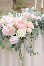 Ling's Moment 9FT Flower Garland for Backdrop Decorations - Wedding Arch Flowers, Eucalyptus & Rose, Artificial Floral Garland for Mantle - Sweetheart Table Decor for Ceremony Reception, French Pink