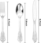 WDF 120PCS Silver Plastic Silverware - Heavy Duty Silver Plastic Cutlery Set - 40 Forks, 40 Spoons, 40 Knives, Perfect for Christmas Parties/Weeding