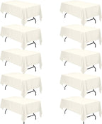BRILLMAX 10 Pack Ivory Tablecloths for 6 Foot Rectangle Tables 60 x 102 Inch - 6ft Rectangular Bulk Linen Polyester Fabric Washable Cloth Cover for Wedding Reception Banquet Birthday Party