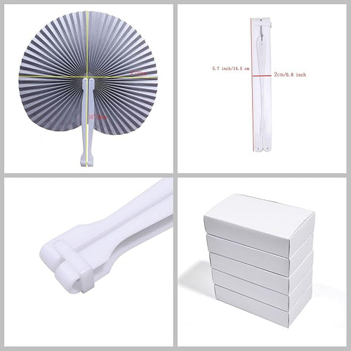 12 Packs Decorative Paper Folding Hand Fans Handheld,Silver Round Foldable Wedding Fans Chinese and Japanese Fans Bulk for Bridal Guest Church Party Favors Dancing Birthday DIY