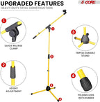 5 Core Tripod Mic Stand Floor Adjustable 18 to 72 Inches Sturdy Boom Arm Holder Microphone Stands Pedestal Para Microfono for Singing - MS 080 YLW